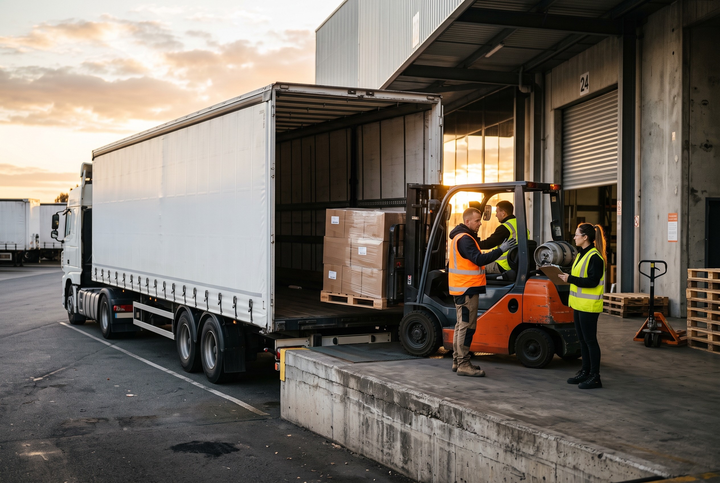 Rampada tenteli dorseye forkliftle paletli yük yüklemesi